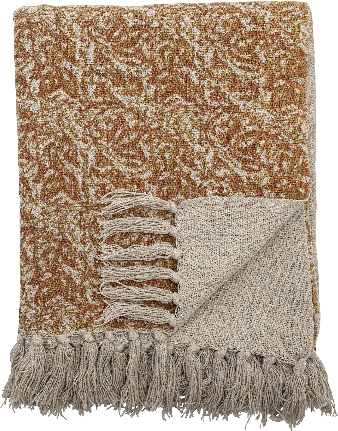 Plaid Bloomingville Cianna 130Ã160 cm genbrugsbomuld rød/brun med frynser