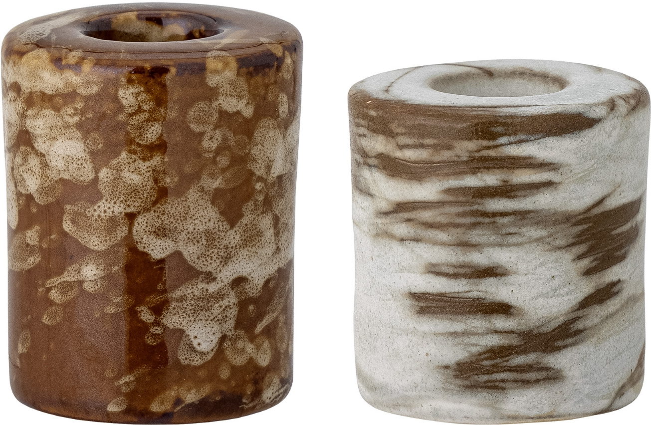 Lysestage Bloomingville Coya i robust stentøj Ø4ÃH5 cm brun dekorativ bordstage