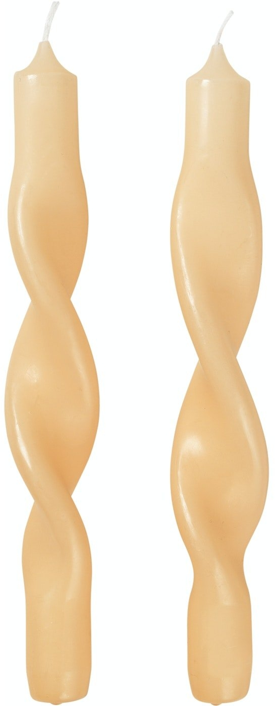 Stearinlys Broste Copenhagen Twist gul paraffinvoks 2 stk snoet design Ø2,4Ã23 cm