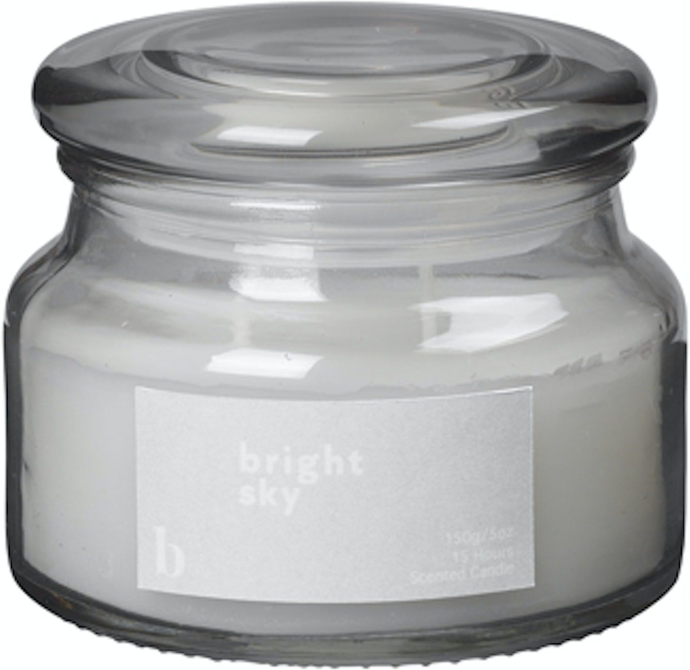 Duftlys Broste Copenhagen Bright Sky  -  aroma-stearinlys i glas Ø10 x 8 cm, paraffinvoks, klar/grå