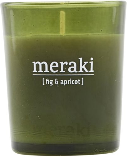 Duftlys Meraki Fig & Apricot  -  Stearinlys i grønt glas, duft af figen & abrikos, Ø5,5Ã6,7 cm, 12 timers brændetid