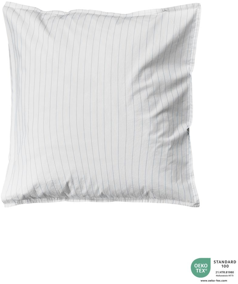 Pudebetræk byNORD Dagny i økologisk bomuld percale 60x63 cm hvid med blågrå striber med kuvertlukning