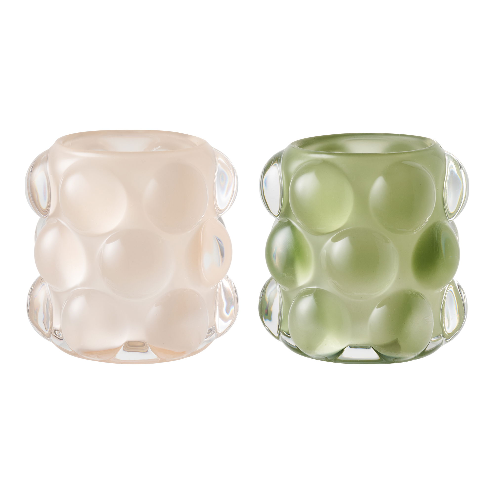 HOUSE NORDIC lysestage - beige og grøn glas (sæt af 2)