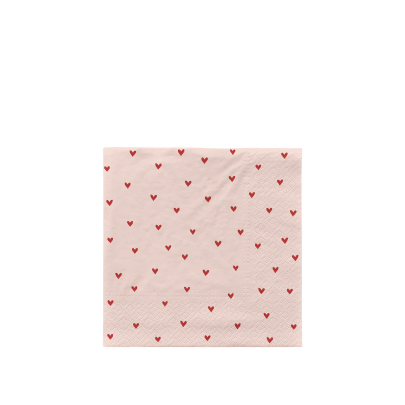 BROSTE COPENHAGEN Amor papirserviet, kvadratisk - lyserød og rød papir (33x33)