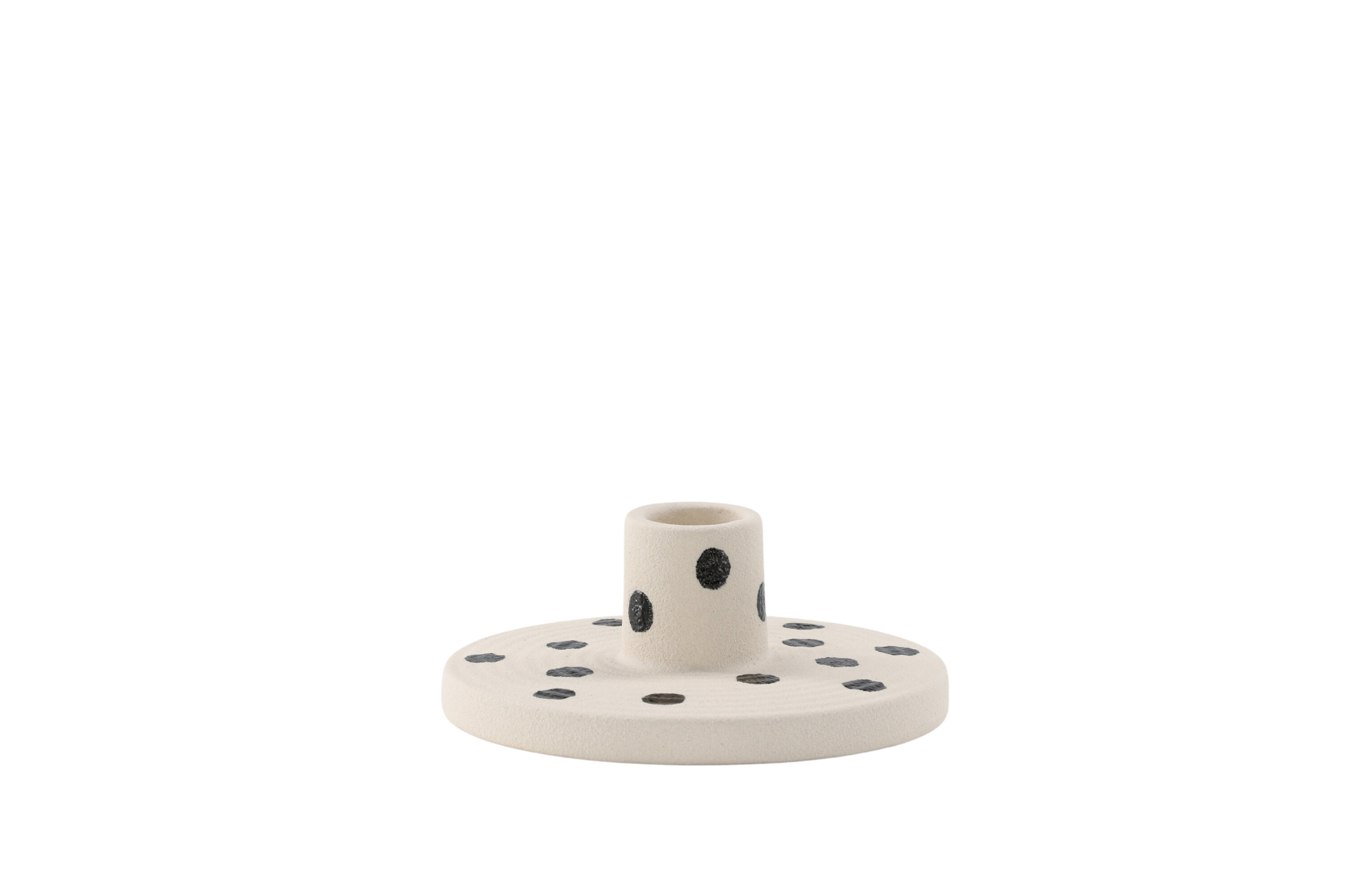VENTURE DESIGN Bette lysestage, rund - hvid/sorte prikker stentøj (B12xH5)