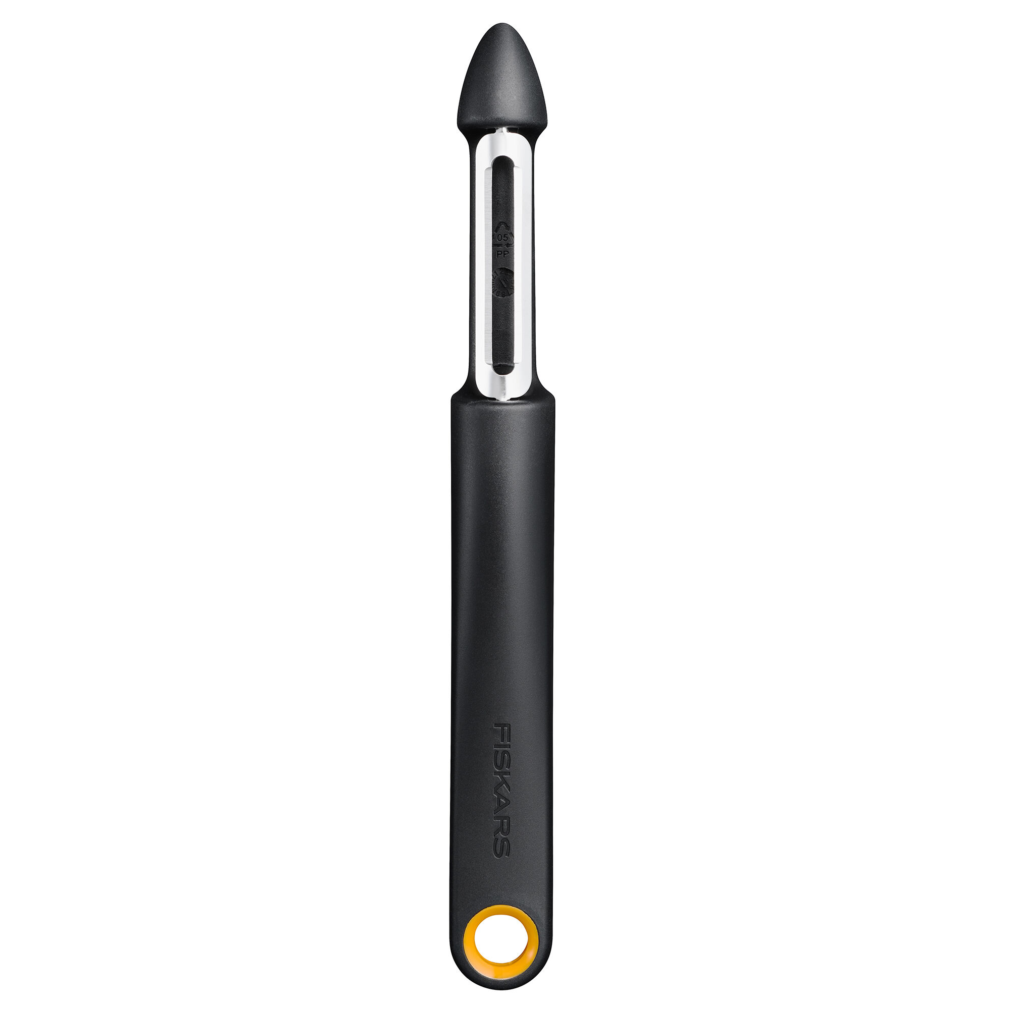 Fiskars Functional Form grøntsagsskræller med bevægeligt blad, sort/orange