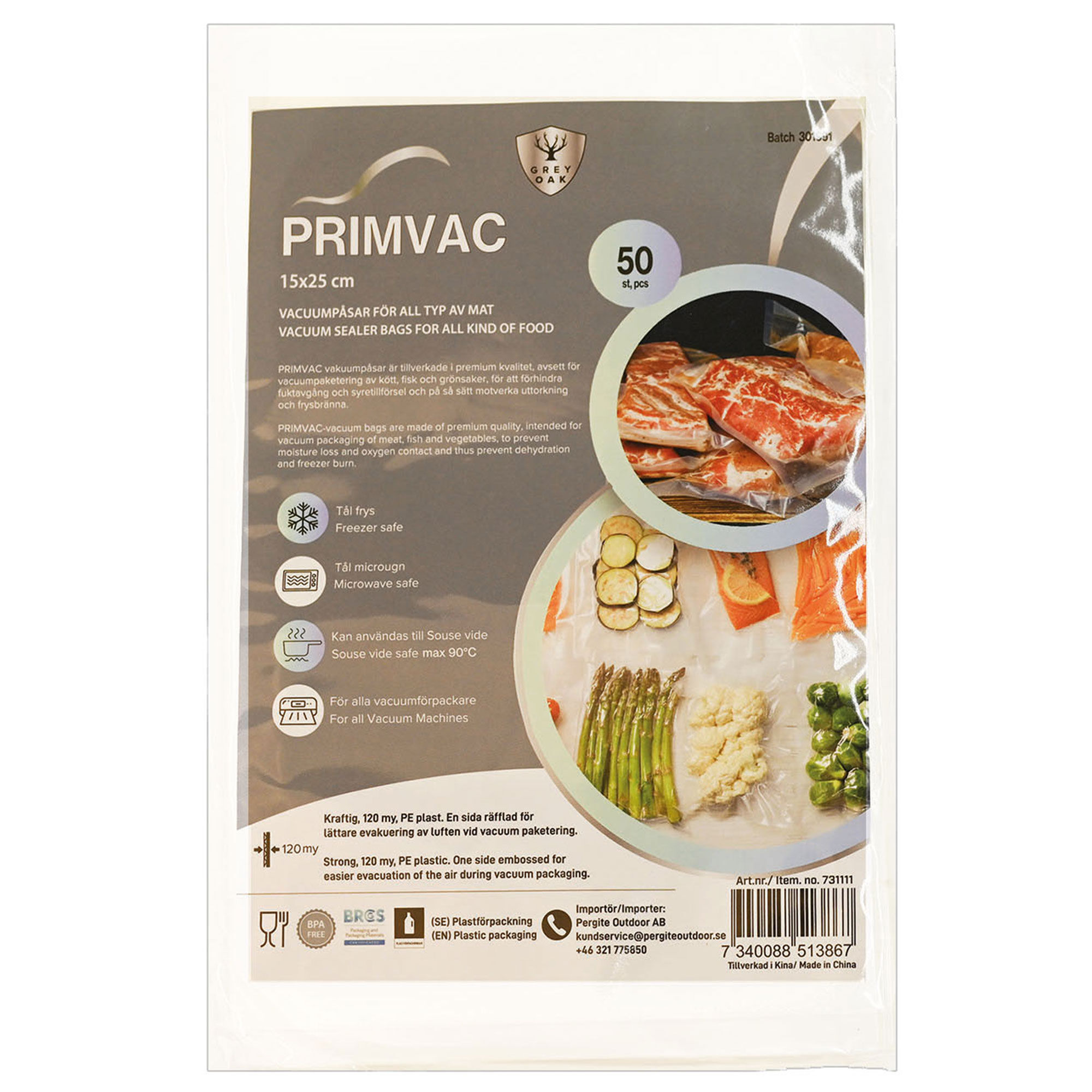 Grey oak Primvac vakuumposer 15x25, 50 stk.
