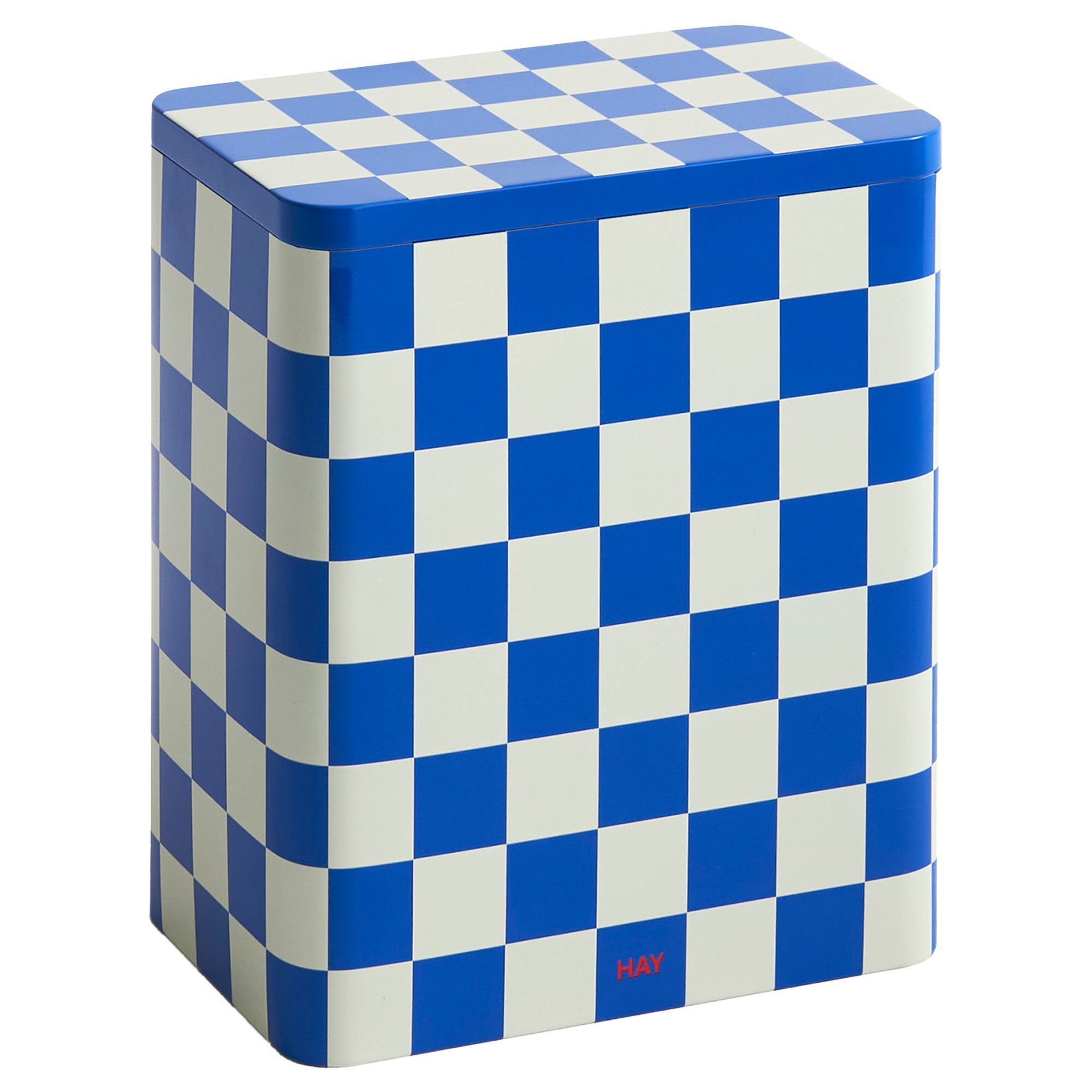 Hay Tin Container, large, blue/off-white