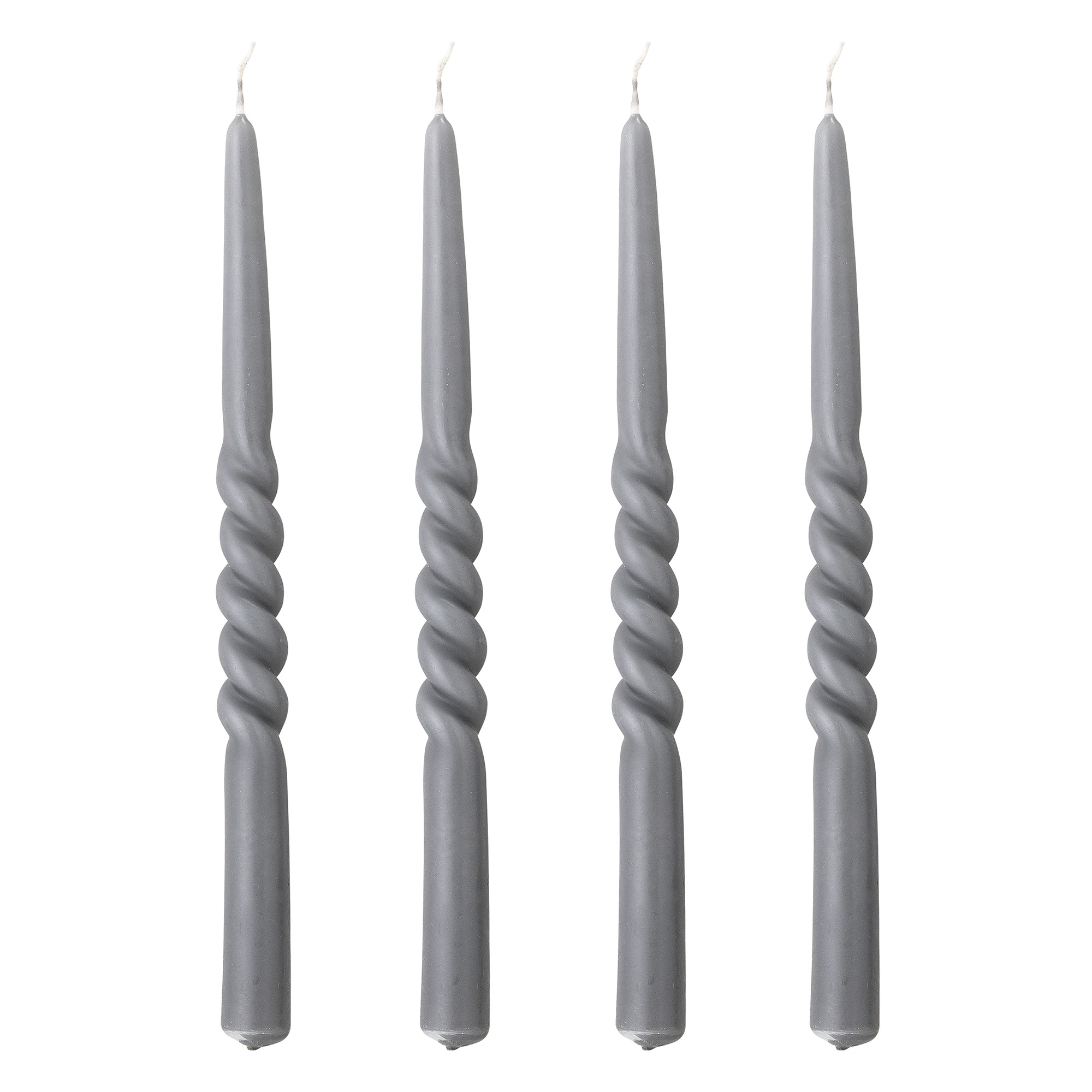 BLOOMINGVILLE Twist Stearinlys, Grå, Parafin, Sæt af 4, D2,2xH30 cm