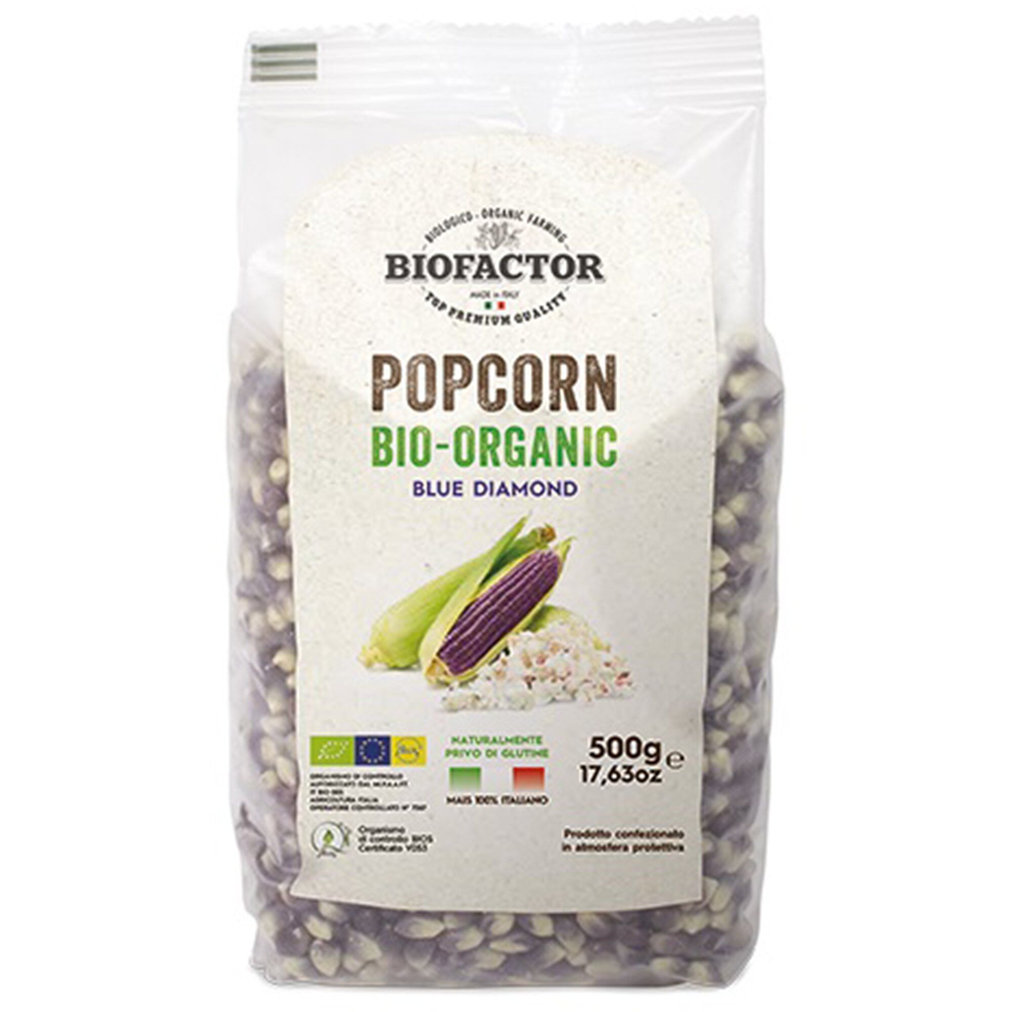 Biofactor Økologiske popcorn, 500 g, blå