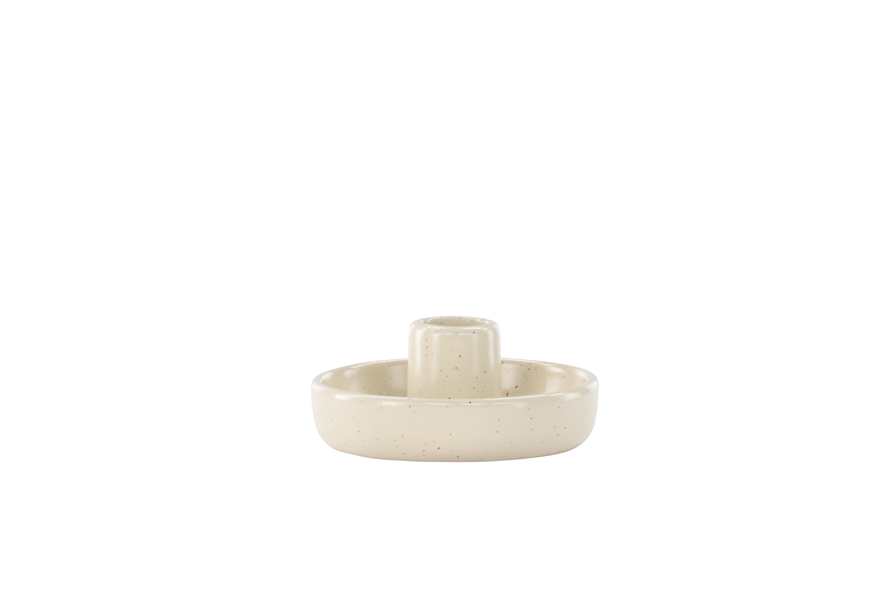 VENTURE DESIGN Otis lysestage, rund - beige/sorte prikker stentøj (Ø11xH5)